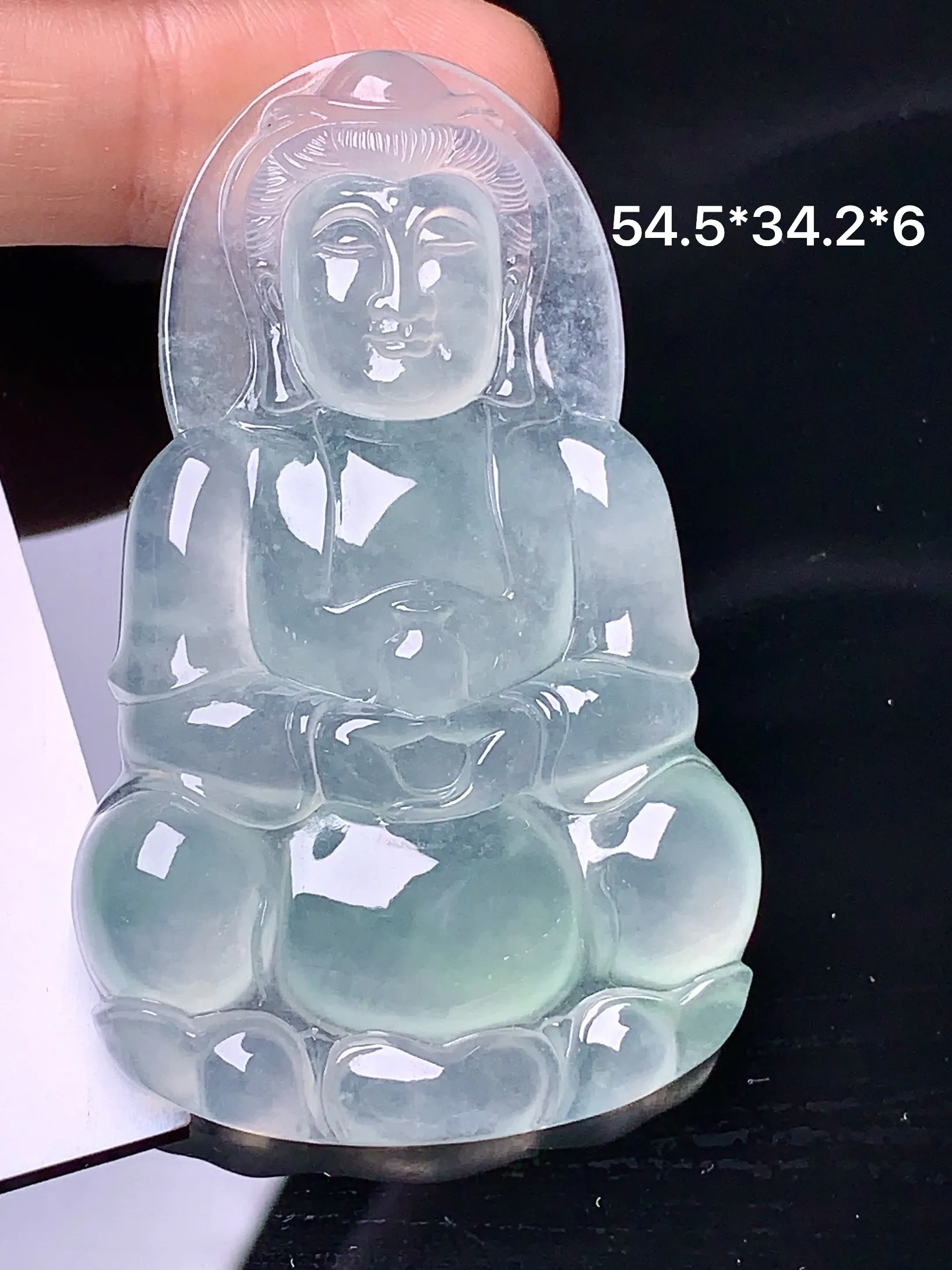 冰种观音吊坠 玉质细腻 水润亮眼 整体尺寸54.5*34.2*6