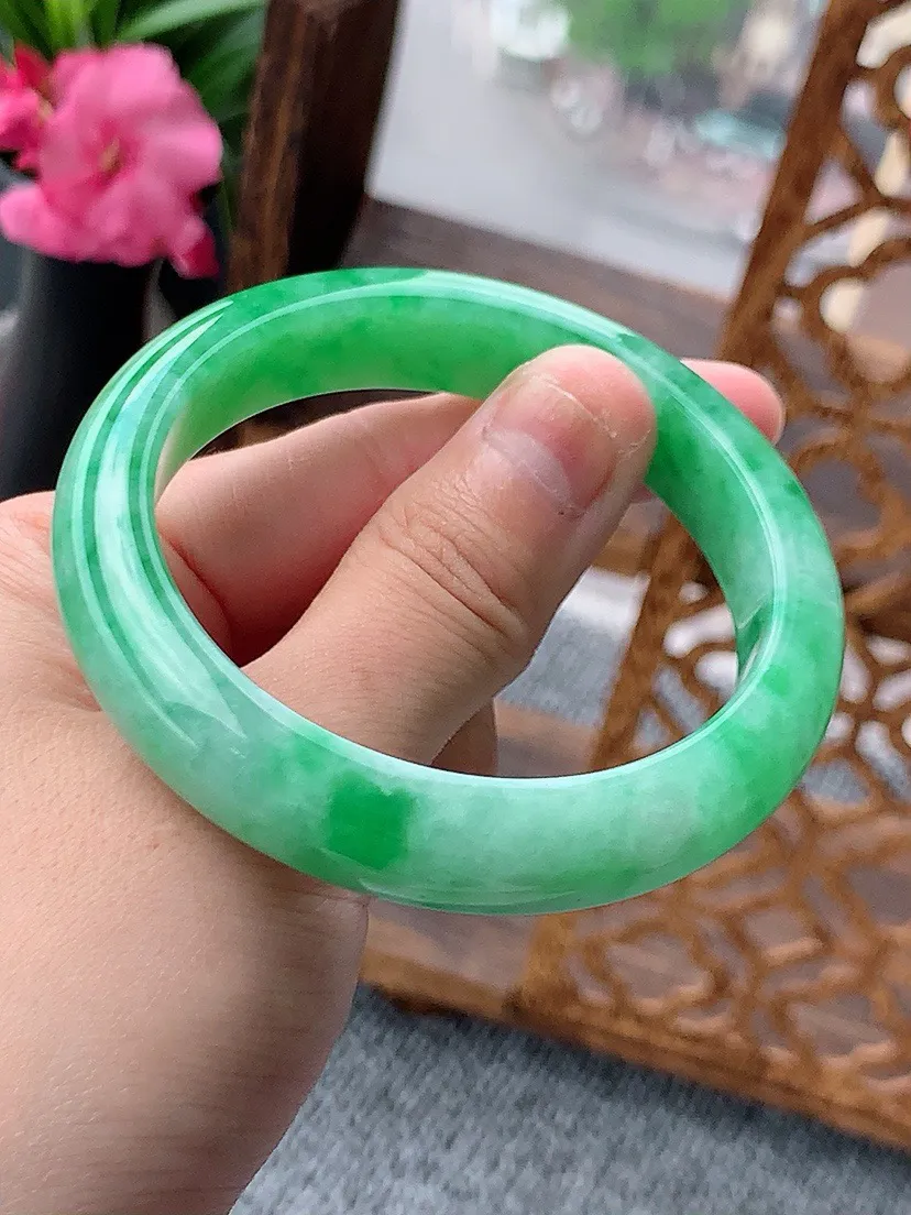 a货翡翠老坑满绿正装正圈手镯53-54圈口 尺寸53.5×11.8×7.8mm 重量51.26g 0702