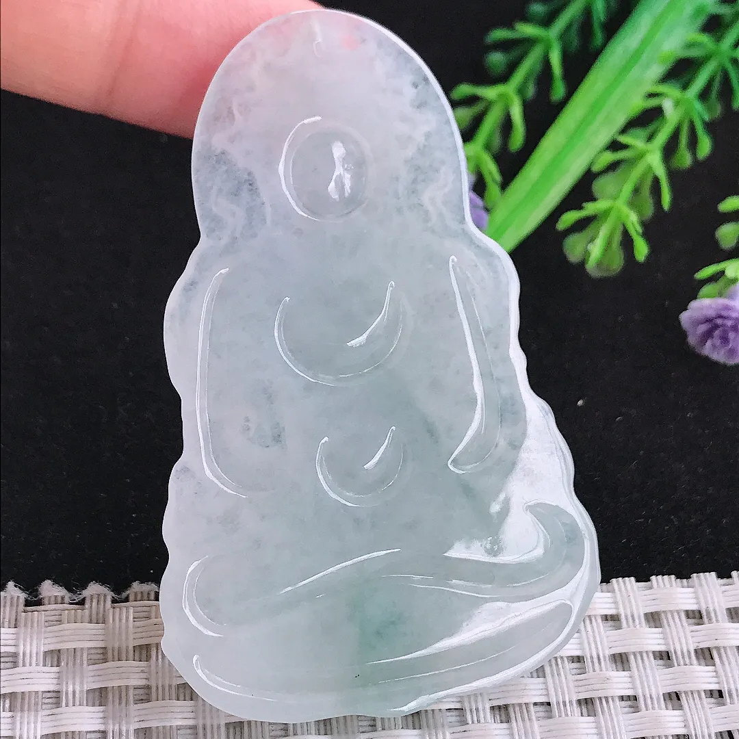 自然光65/41/6.3老坑冰润飘花渡母菩萨吊坠翡翠男女玉坠