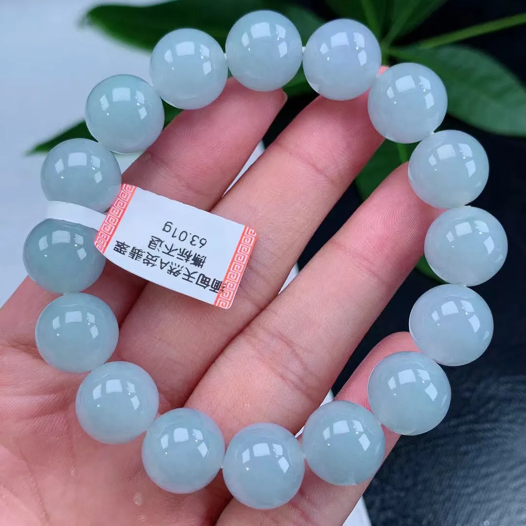 缅甸天然翡翠A货 老坑料起胶冰种 浅色圆珠手串 手链 
尺寸13.1mm  y 63.01