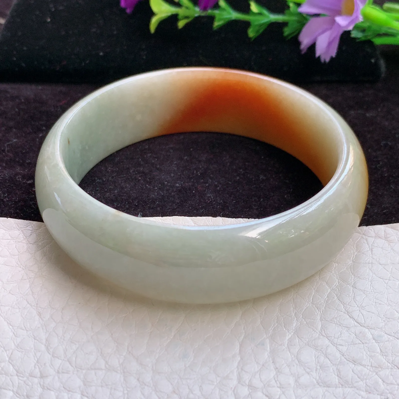 hh实拍58.5*18.2*7轮胎镯 老坑精美胶感半山水招财宽边翡翠玉手镯 玉手环
