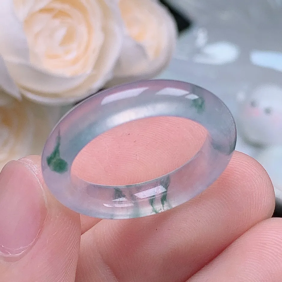 缅甸翡翠老坑高冰种水润起胶飘花戒指玉指环  水润通透 尺寸：19.3-5.1-4mm 20-21号圈