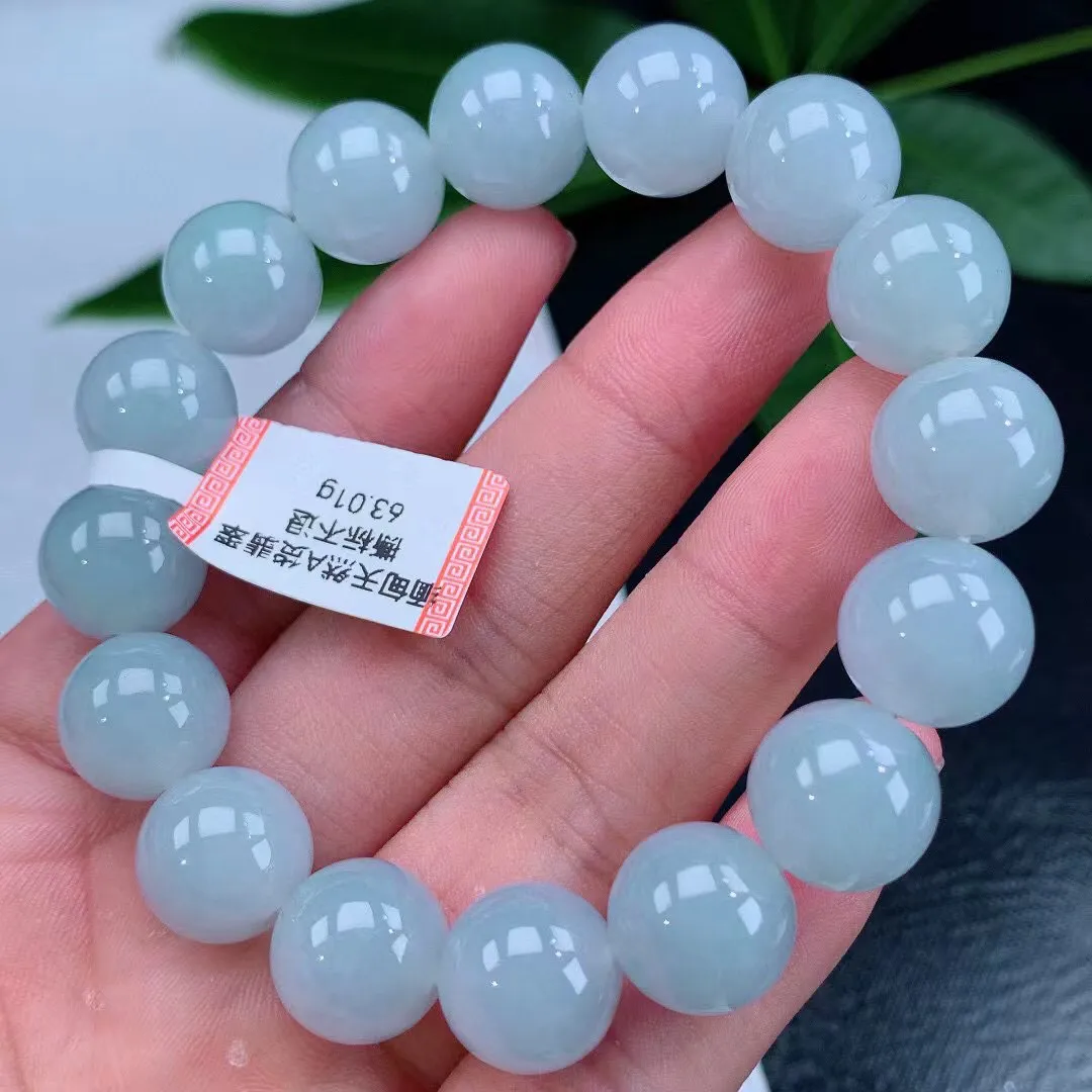 缅甸天然翡翠A货 老坑料起胶冰种 浅色圆珠手串 手链 
尺寸13.1mm  y 63.01