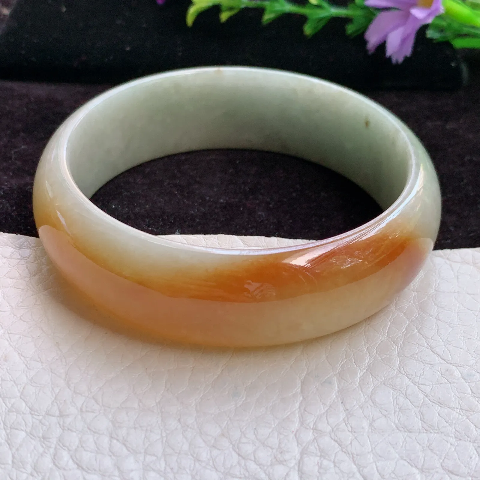 hh实拍58.5*18.2*7轮胎镯 老坑精美胶感半山水招财宽边翡翠玉手镯 玉手环