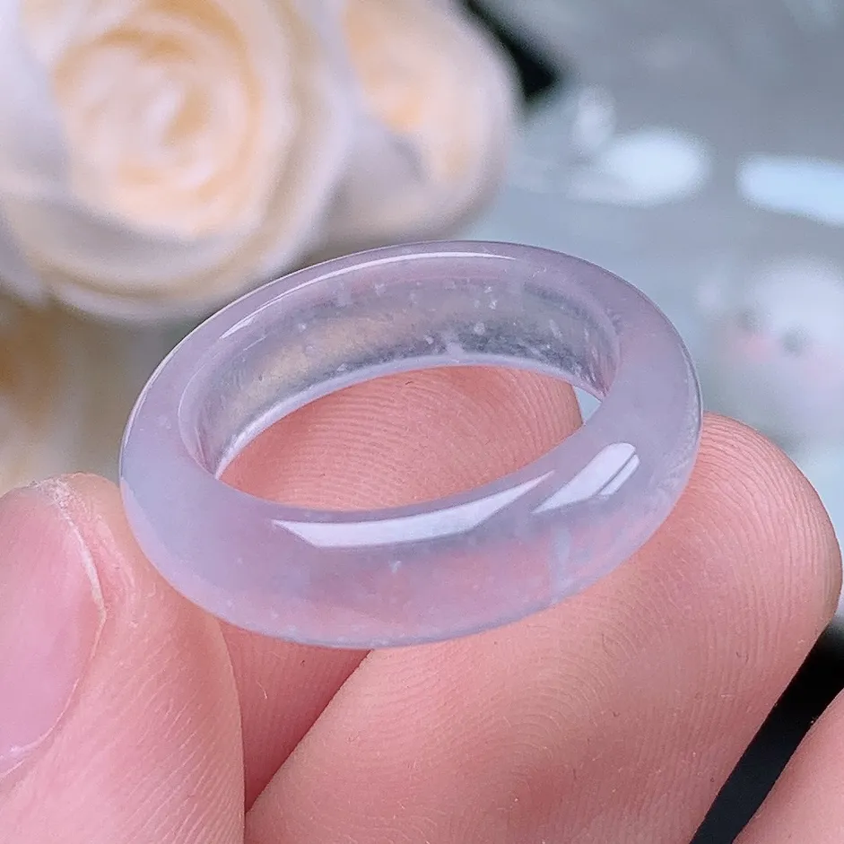 缅甸翡翠老坑高冰种木那水润起胶戒指玉指环  水润通透 尺寸：17.2-6-3.7mm 14号圈口7S