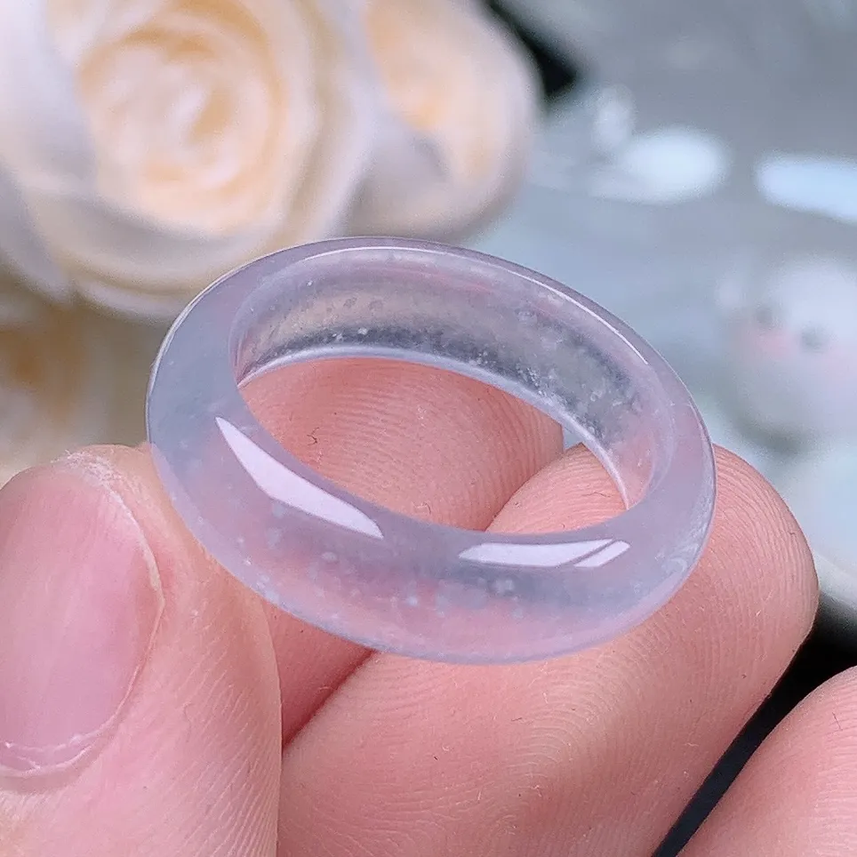 缅甸翡翠老坑木那高冰种水润起胶戒指玉指环  水润通透 尺寸：17.8-6-3.4mm 15-16号圈