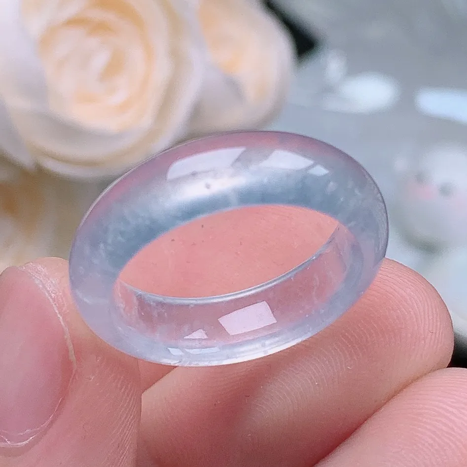 缅甸翡翠老坑木那高冰种水润起胶戒指玉指环  水润通透 尺寸：17.8-6-3.4mm 15-16号圈口7S