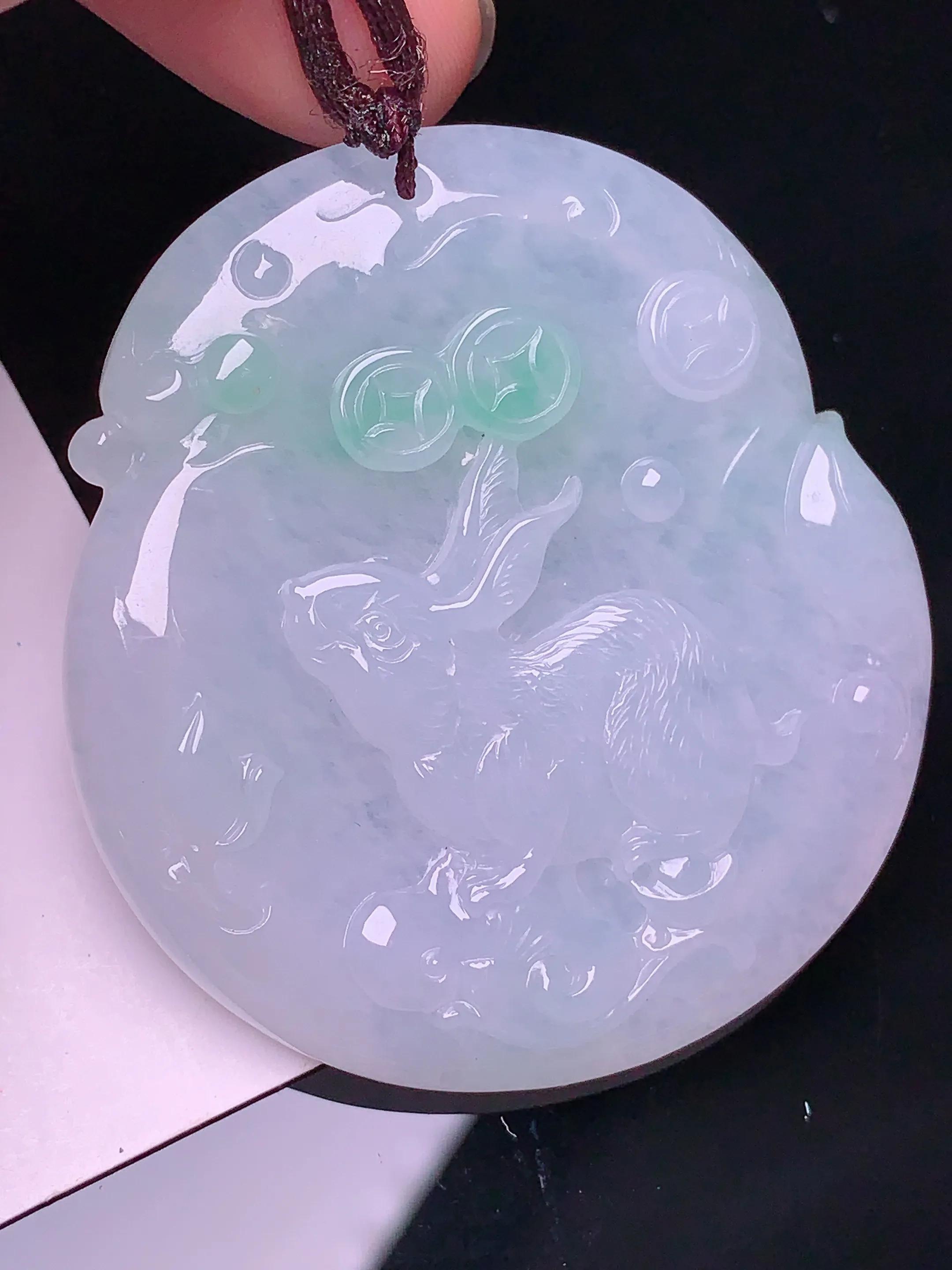 飘绿生肖鼠吊坠 玉质细腻 水润亮眼 整体尺寸50*46*5.5