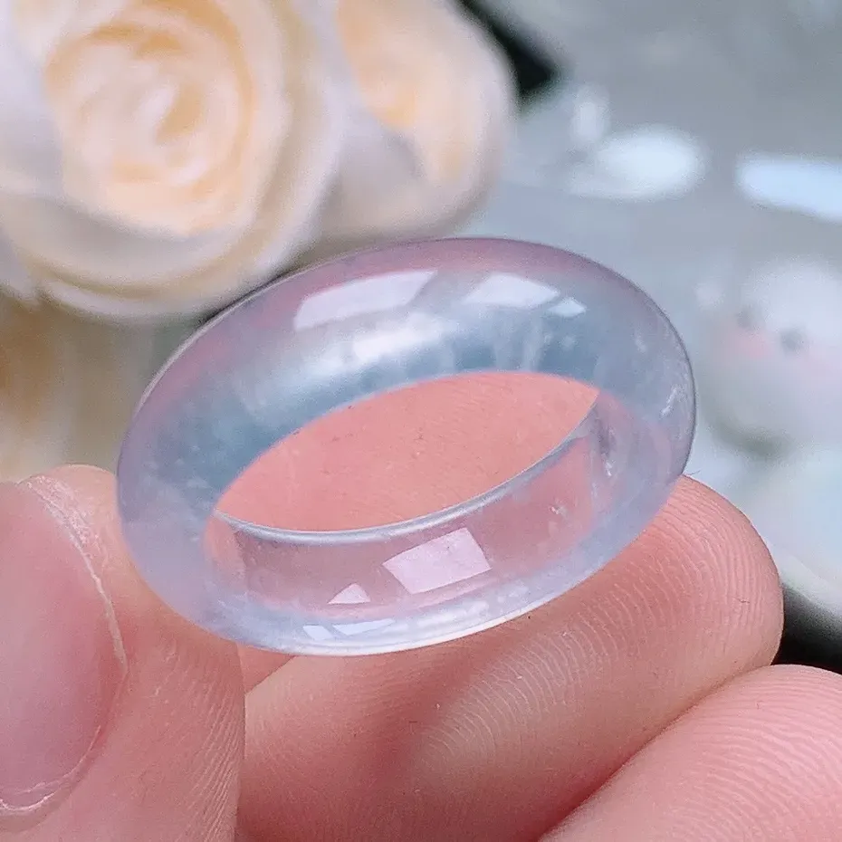 缅甸翡翠老坑木那高冰种水润起胶戒指玉指环  水润通透 尺寸：17.8-6-3.4mm 15-16号圈口7S