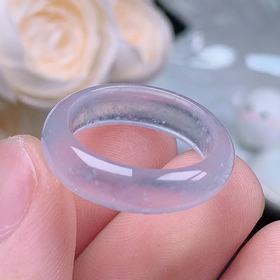 缅甸翡翠老坑木那高冰种水润起胶戒指玉指环  水润通透 尺寸：17.8-6-3.4mm 15-16号圈口7S