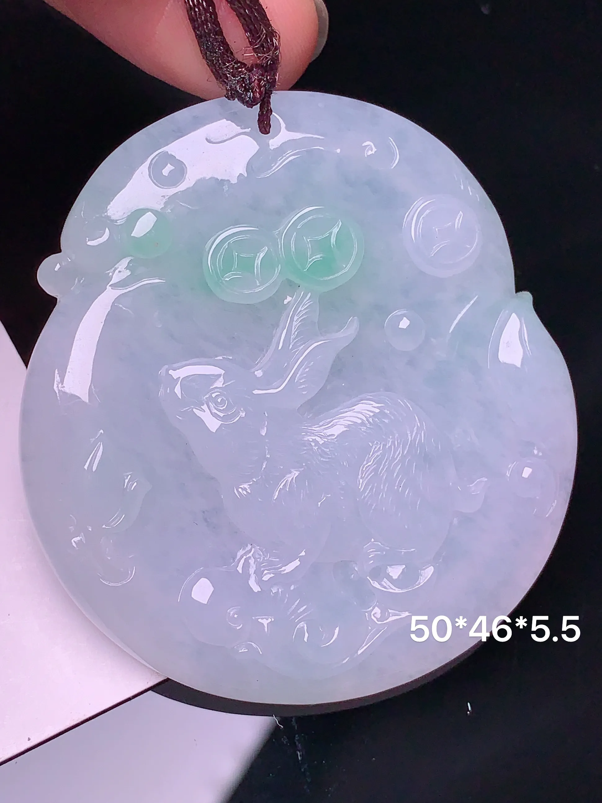 飘绿生肖鼠吊坠 玉质细腻 水润亮眼 整体尺寸50*46*5.5