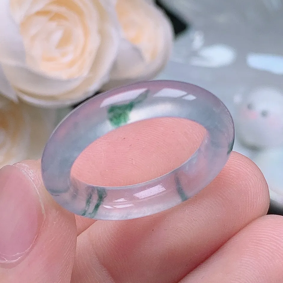 缅甸翡翠老坑高冰种水润起胶飘花戒指玉指环  水润通透 尺寸：19.3-5.1-4mm 20-21号圈
