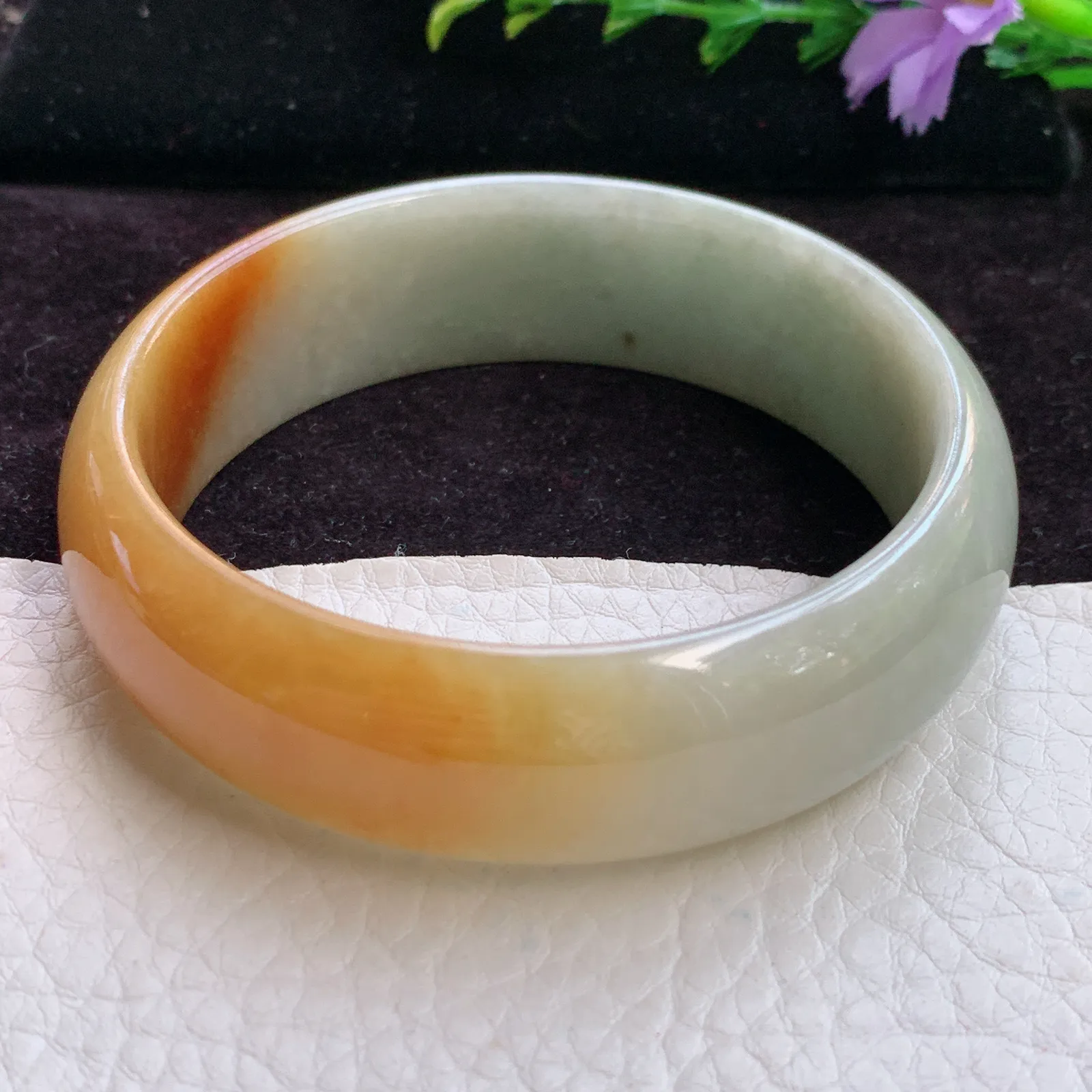 hh实拍58.5*18.2*7轮胎镯 老坑精美胶感半山水招财宽边翡翠玉手镯 玉手环