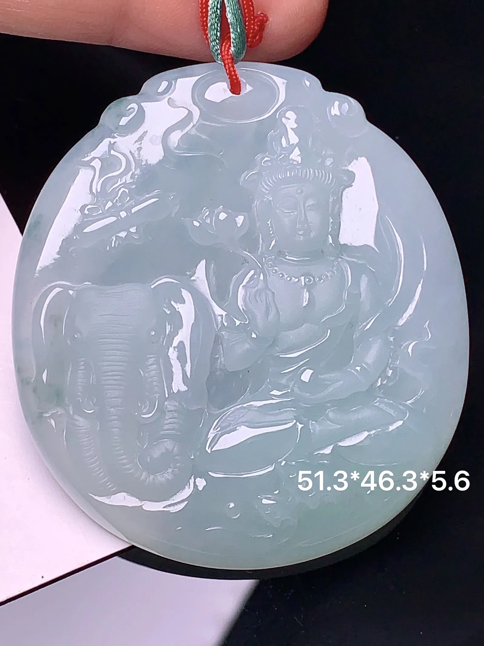 普贤观音吊坠 玉质细腻 水润亮眼 整体尺寸51.3*46.3*5.6
