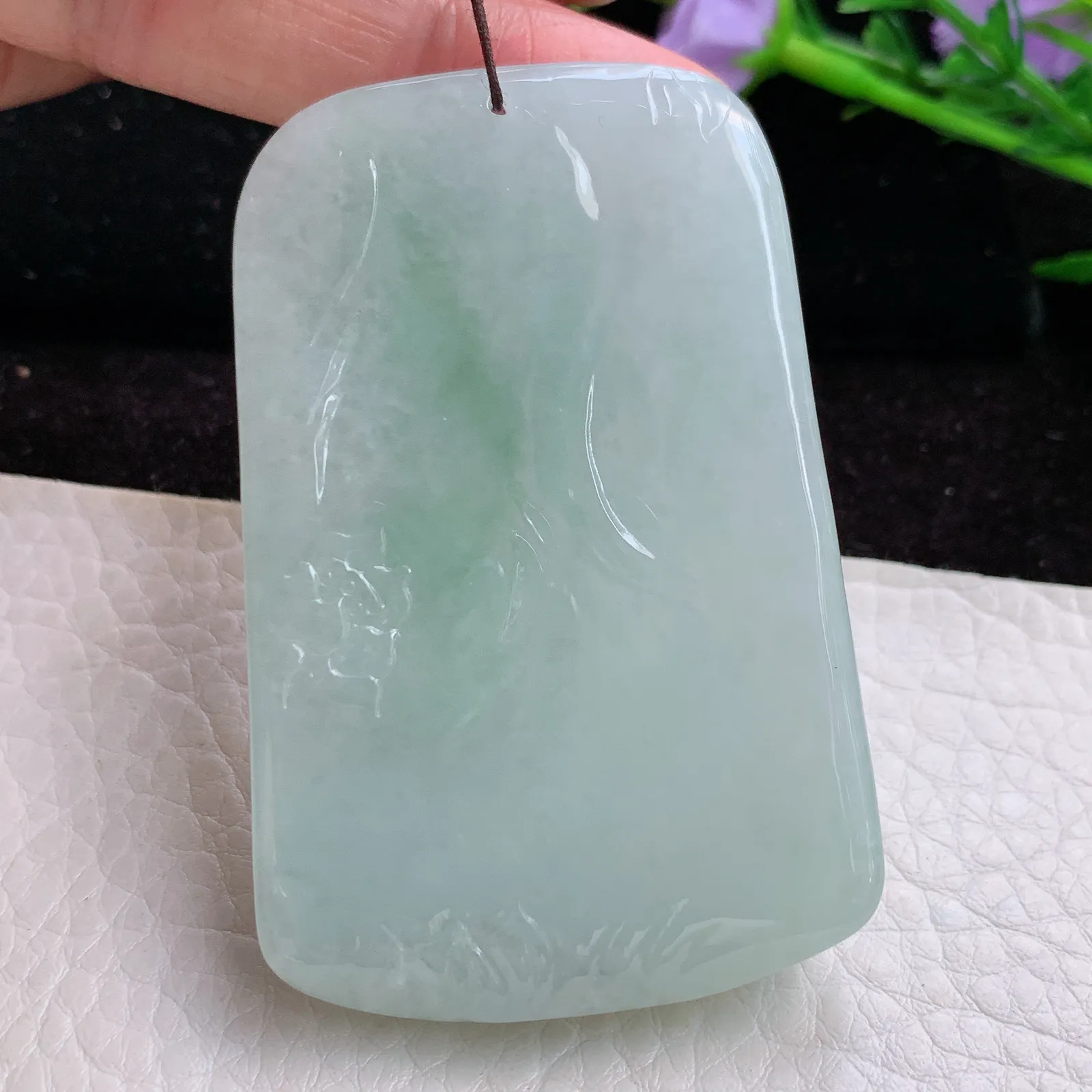 sd实拍63.5*40.8*12.2老坑精雕胶感翡翠清新普贤菩萨玉吊坠 玉挂件