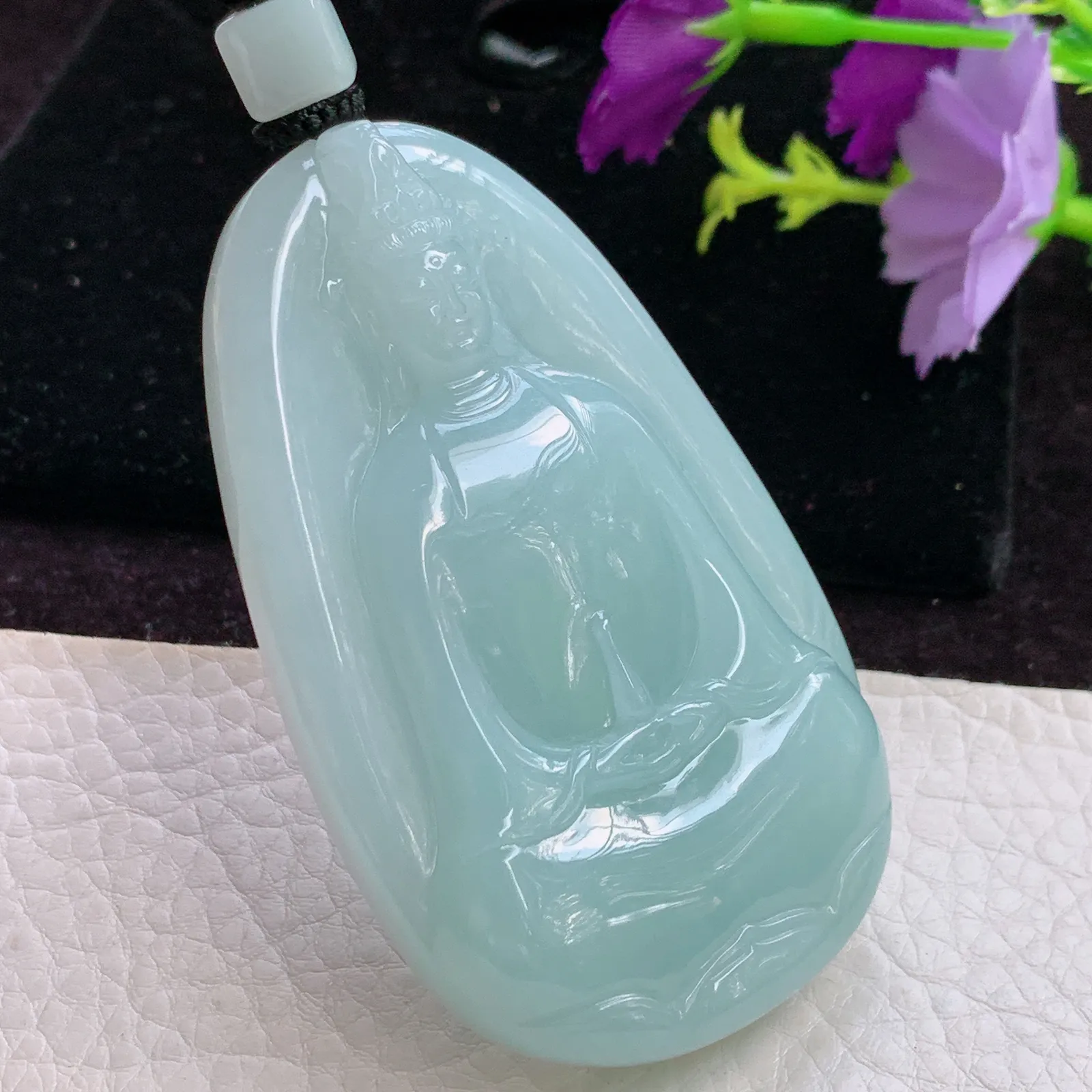 mut实拍70.7*42.8*12老坑精雕胶感冰晴翡翠素衣观音 玉观音玉吊坠 玉挂件