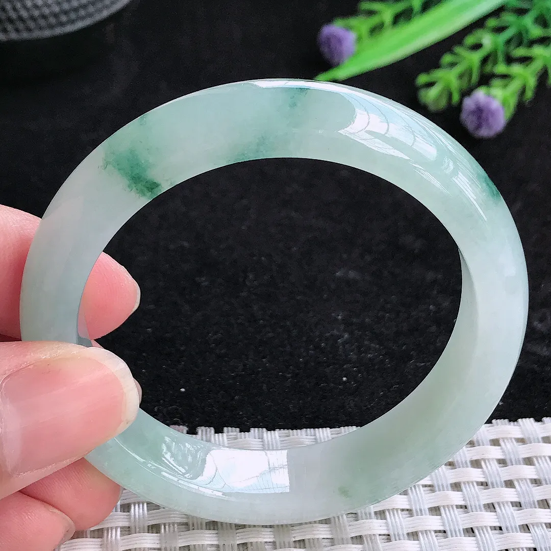 自然光51.5/12.1/8老坑冰胶水灵飘花小圈口手镯玉镯平安镯美人镯