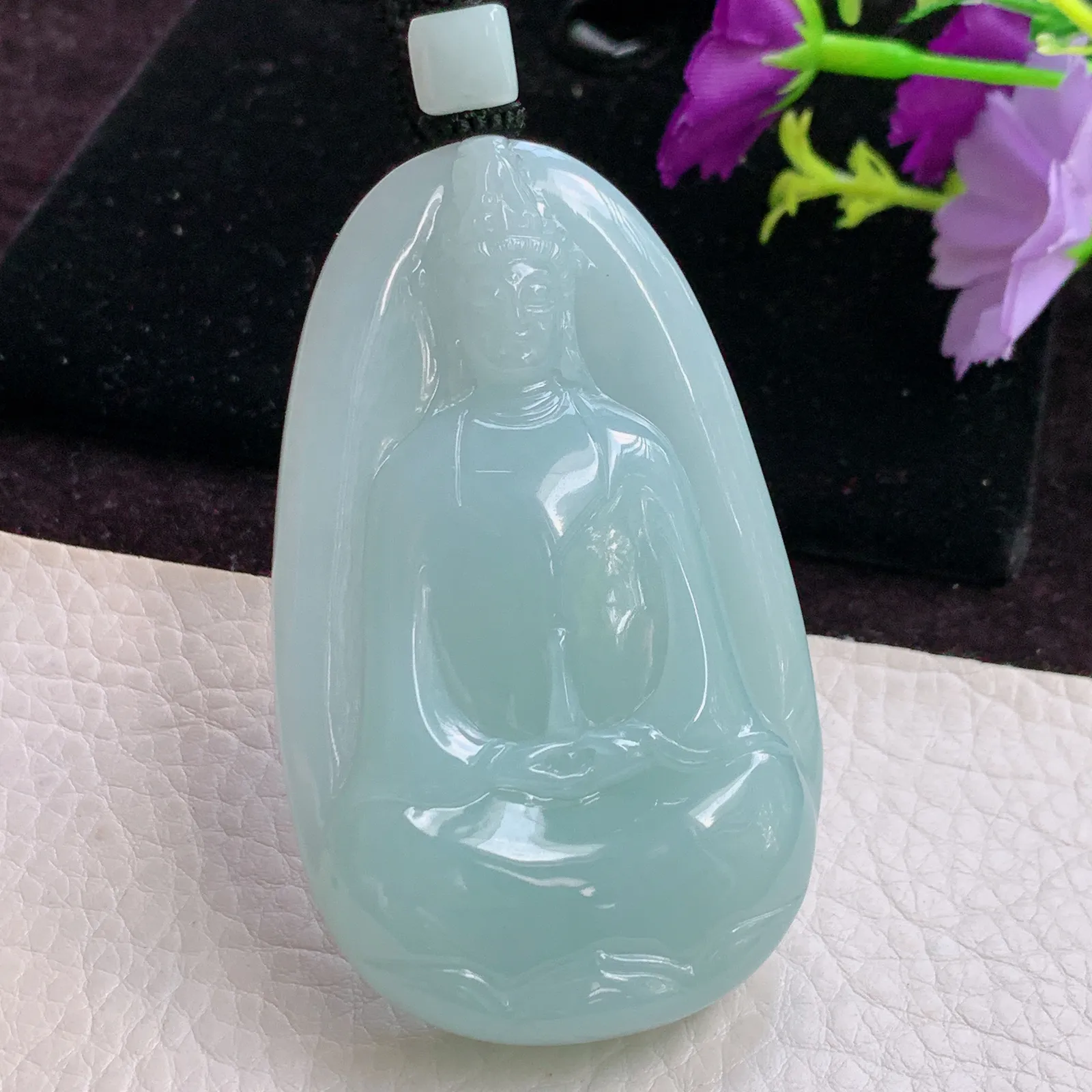 mut实拍70.7*42.8*12老坑精雕胶感冰晴翡翠素衣观音 玉观音玉吊坠 玉挂件