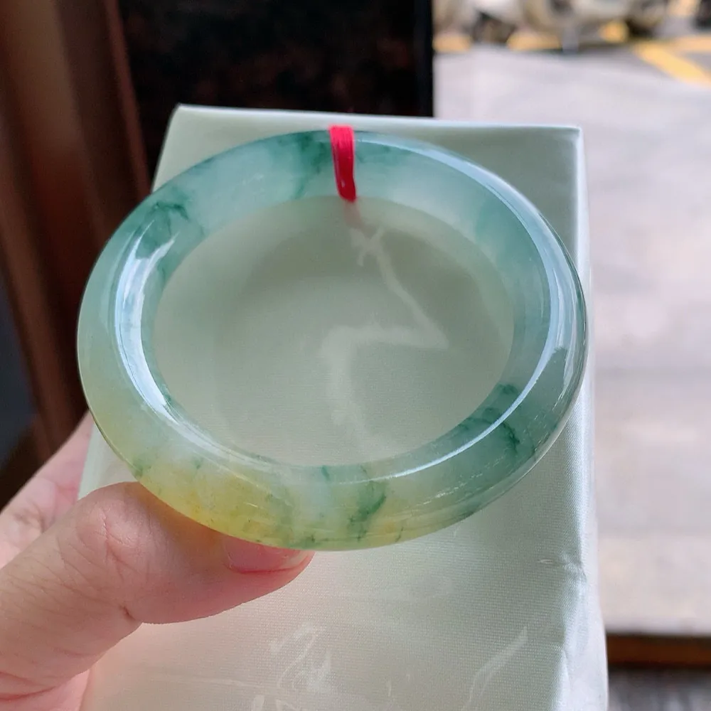 圆条高冰黄翡飘花 无瑕 尺寸:56.1/11 种色兼备