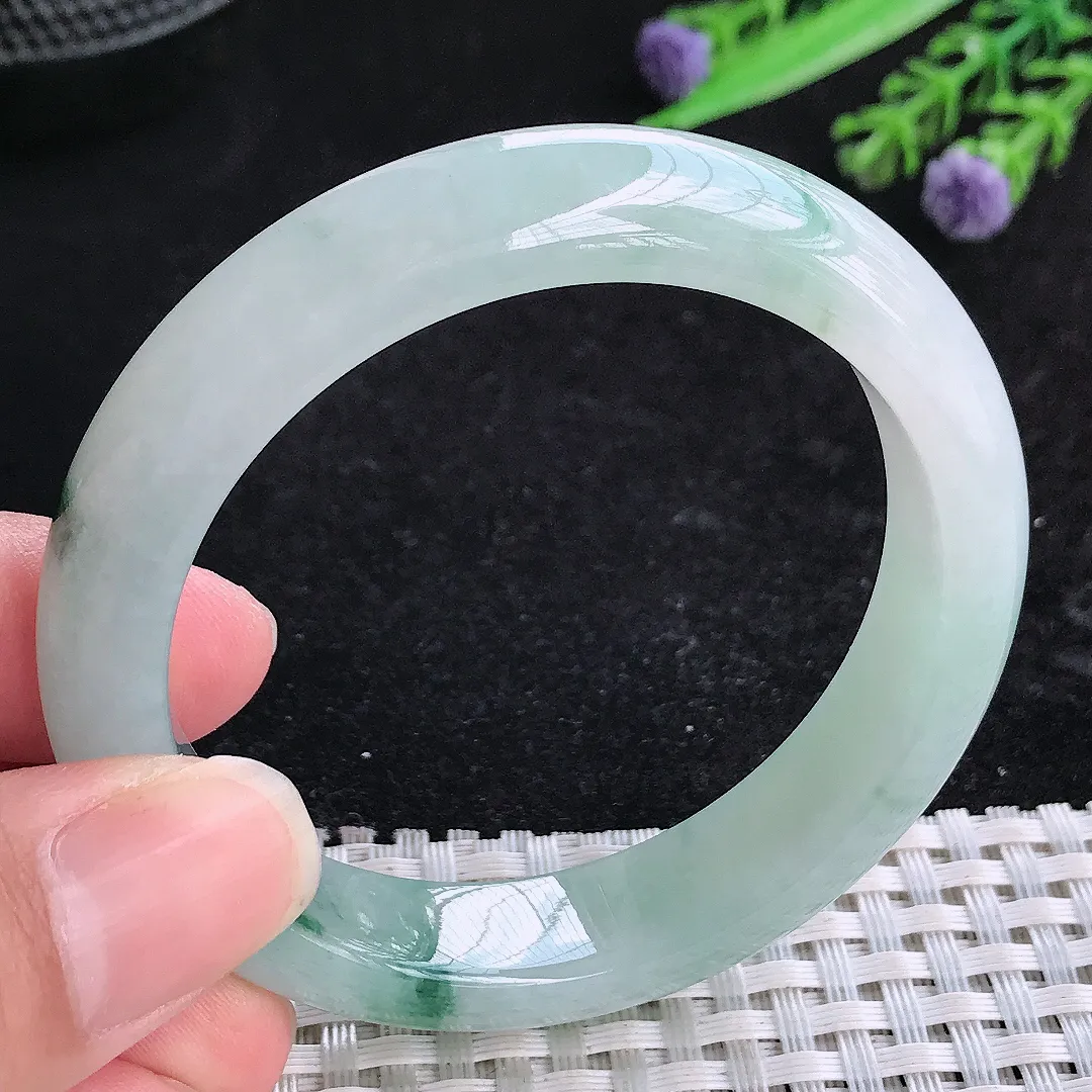自然光51.5/12.1/8老坑冰胶水灵飘花小圈口手镯玉镯平安镯美人镯