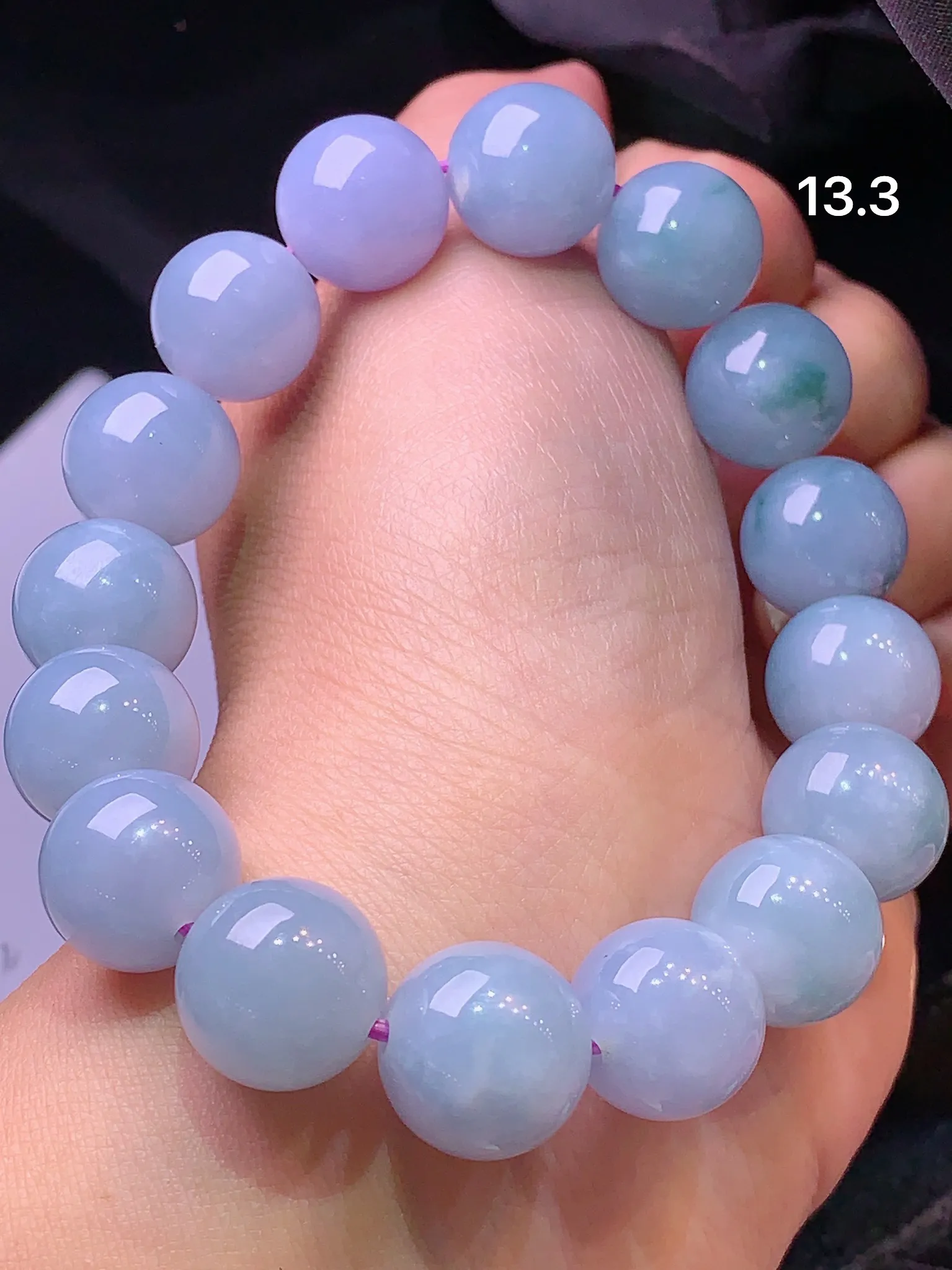 紫罗兰圆珠手链 玉质细腻 水润亮眼 色泽艳丽 整体尺寸13.3
