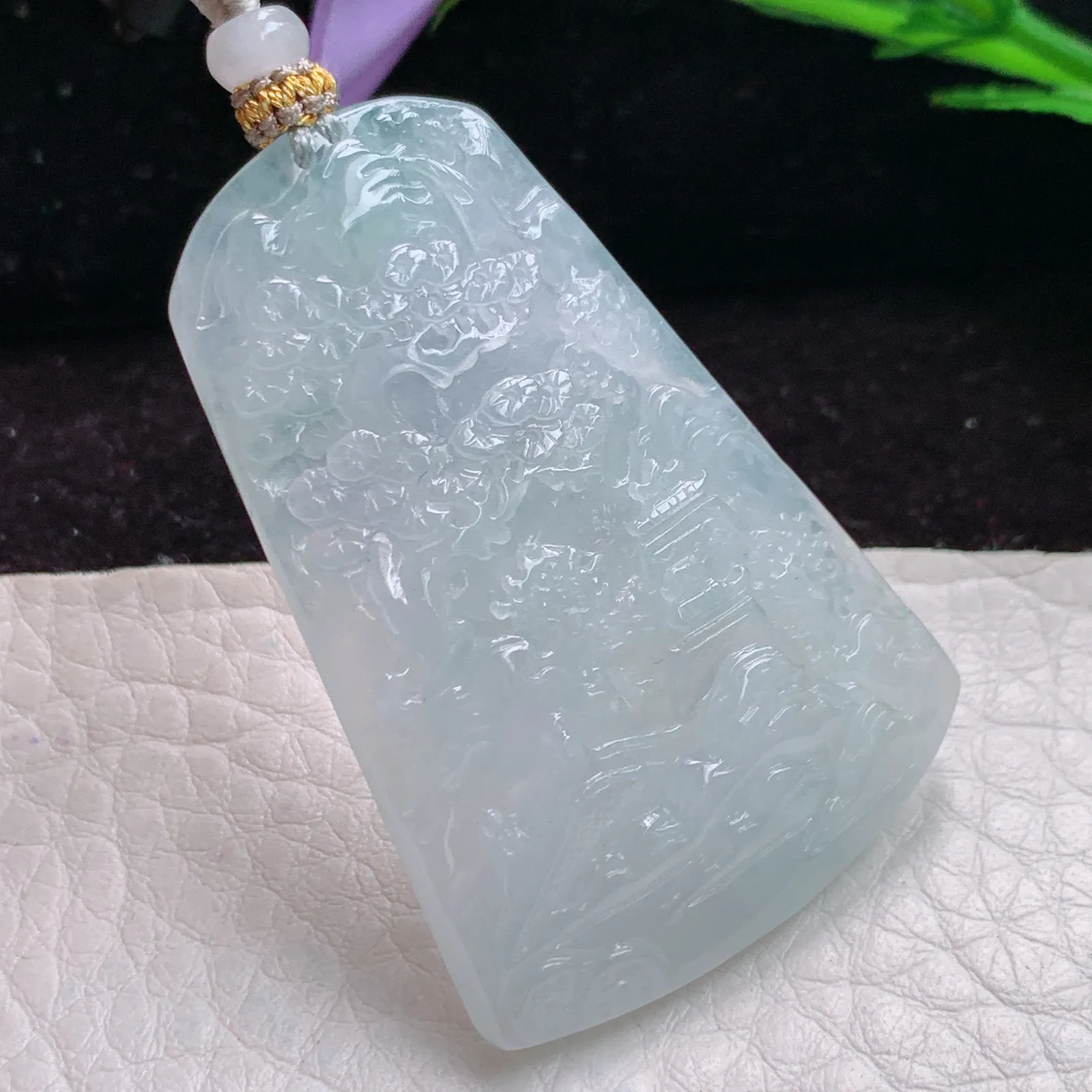 mz实拍47.5*31.7*5.3老坑精雕胶感纯美山水 大好河山玉吊坠 玉挂件