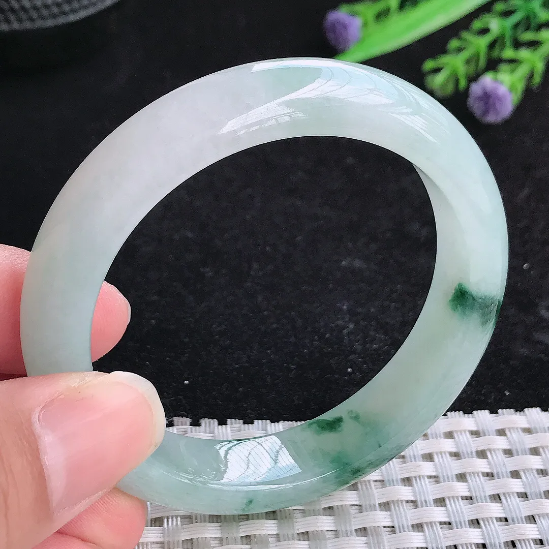 自然光51.5/12.1/8老坑冰胶水灵飘花小圈口手镯玉镯平安镯美人镯