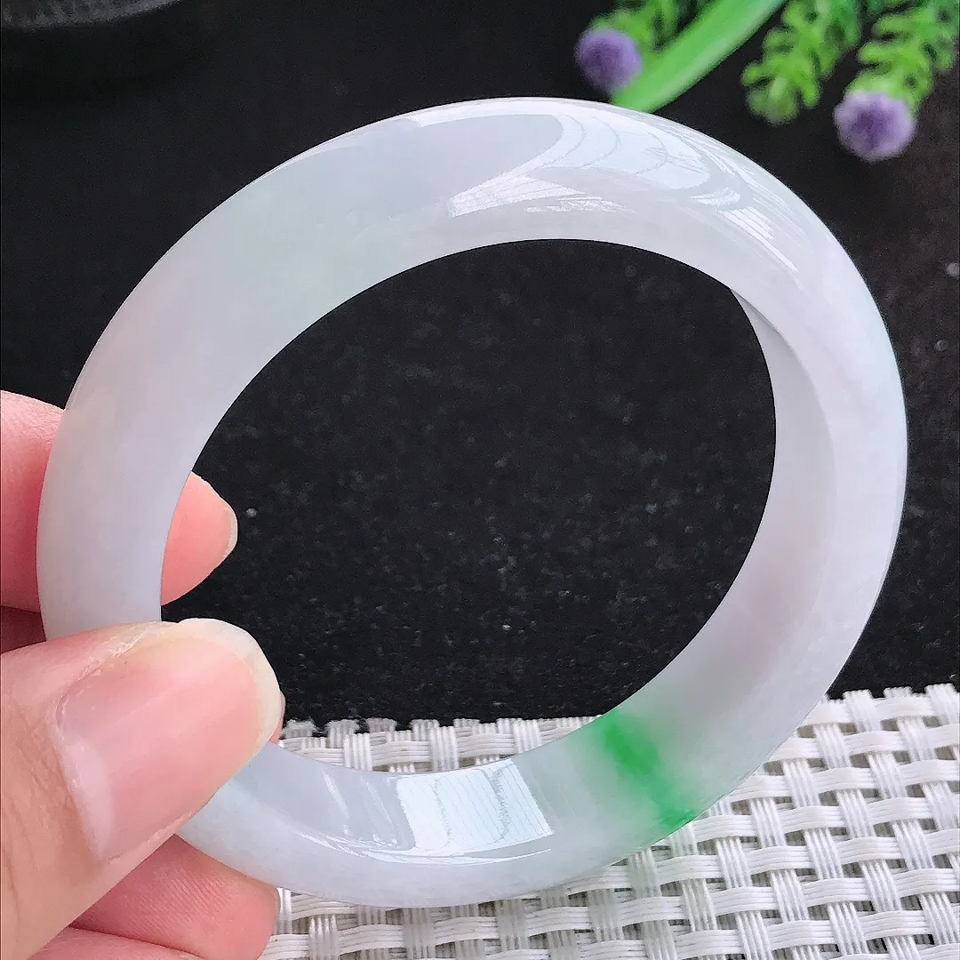 自然光55.5/13.5/8.6老坑精美冰润飘阳绿手镯玉镯平安镯美人镯