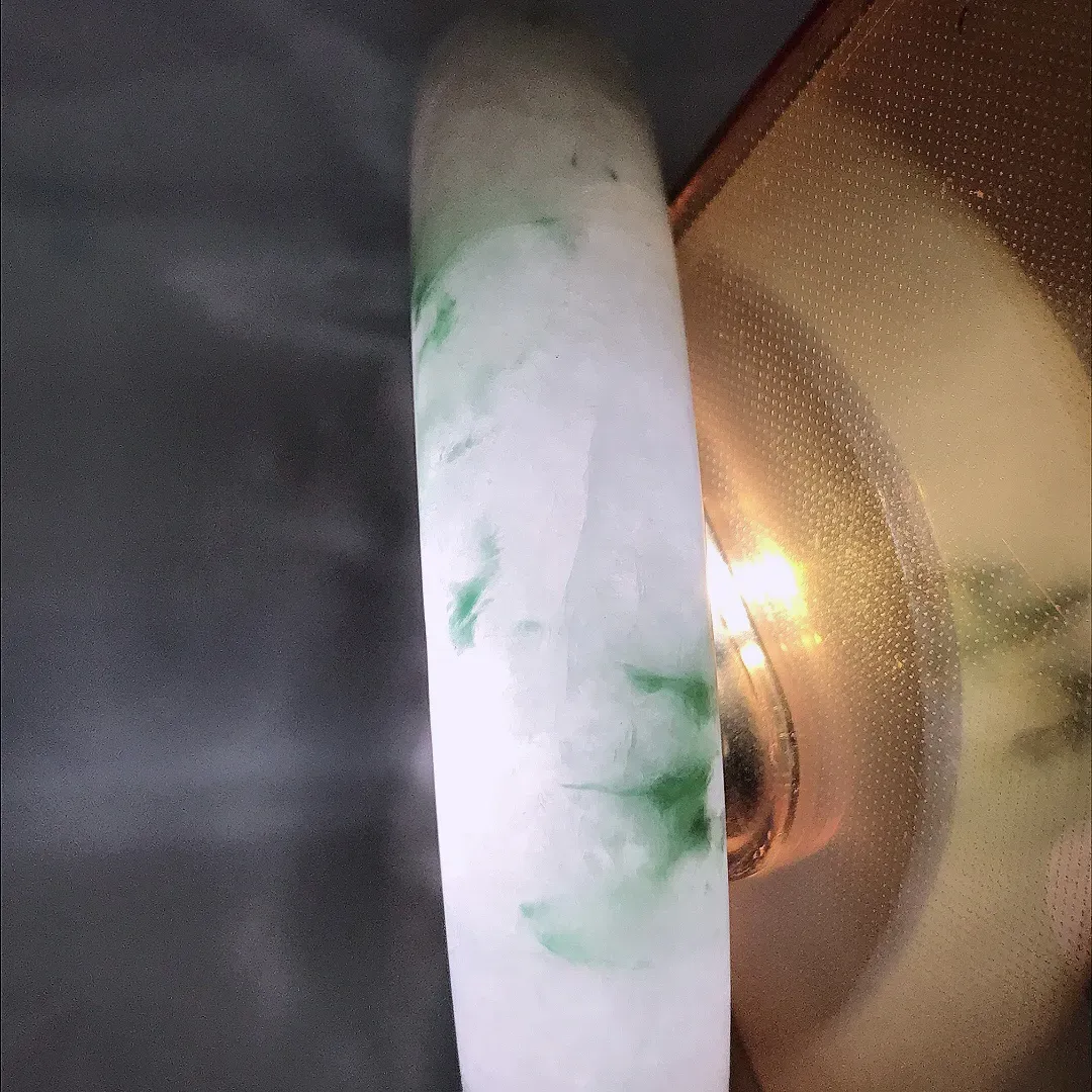自然光60.5/13.5/9.3大圈口老坑冰润起胶飘花手镯玉镯平安镯美人镯