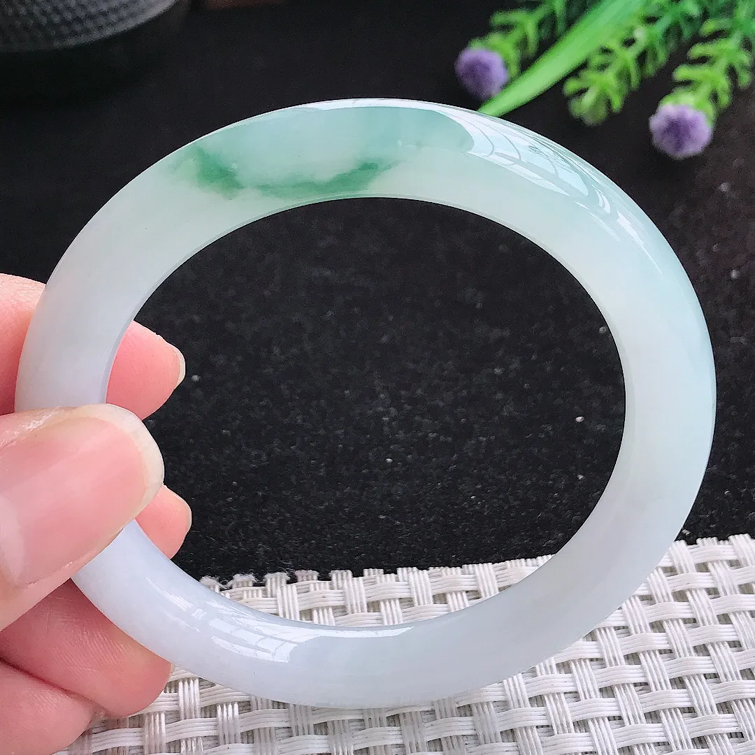 自然光54/8.9/9.1老坑冰胶果冻水灵飘花圆条手镯玉镯平安镯美人镯