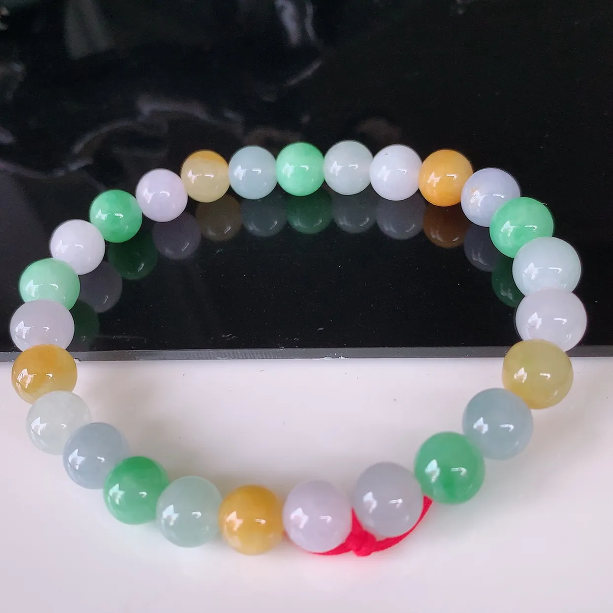 自然光实拍，冰润多彩翡翠圆珠手链手串，水润秀气，料子细腻，清爽，高档大气，自戴送礼佳品！#46.16取一尺寸7.5mm