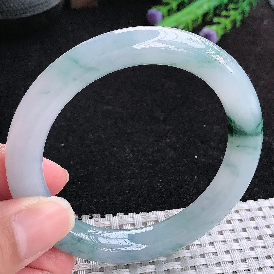 自然光56.8/10.3/10.2老坑冰胶果冻冰飘花圆条手镯玉镯平安镯美人镯