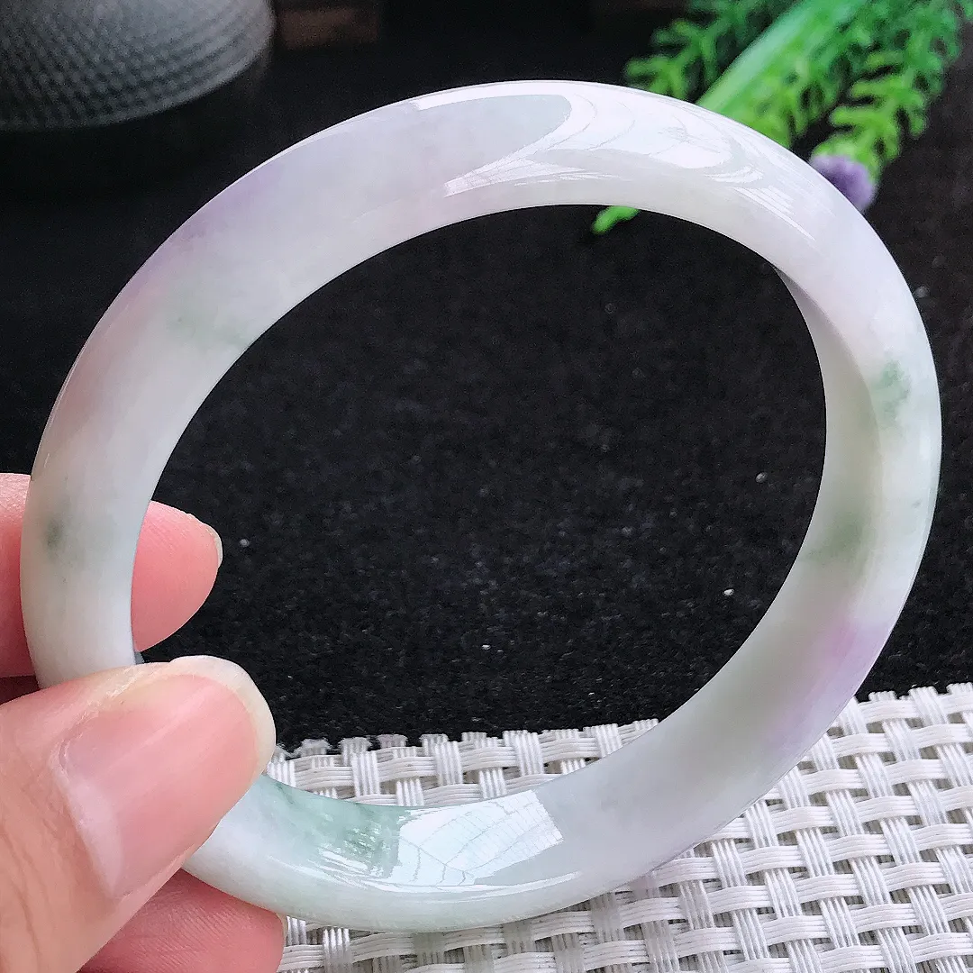 自然光63-12.8/7.8大圈口老坑冰润飘花紫罗兰手镯玉镯平安镯大圈口