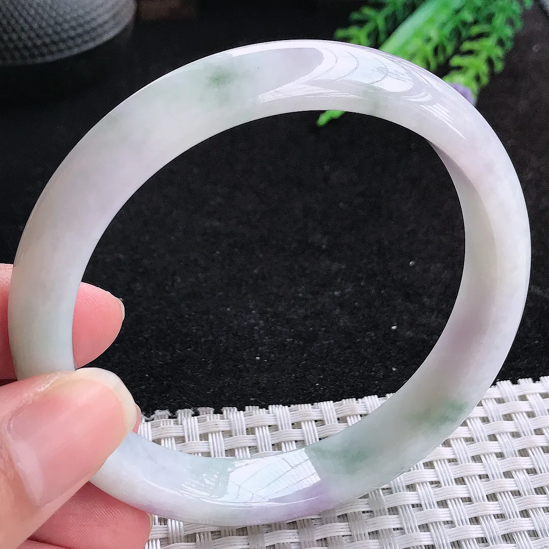 自然光63-12.8/7.8大圈口老坑冰润飘花紫罗兰手镯玉镯平安镯大圈口