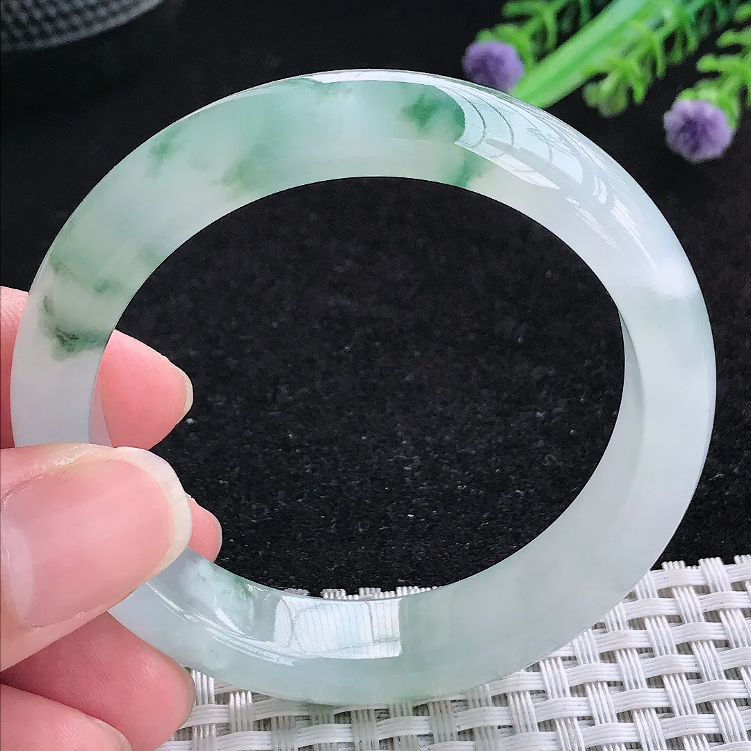 自然光52/12.5/7.8小圈口老坑冰胶果冻飘花手镯玉镯平安镯美人镯
