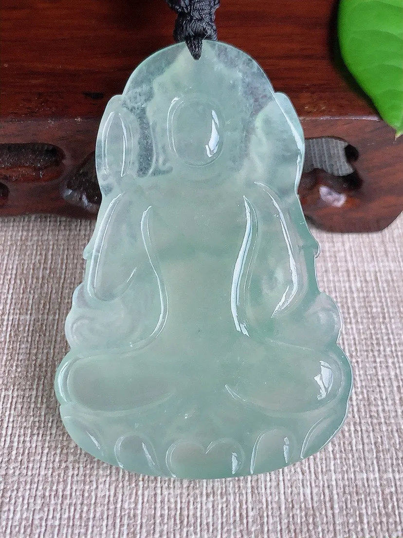 a货翡翠老坑冰种晴水飘花度母观音吊坠 尺寸58.6×38.8×5.8mm 重量27.30g 0716