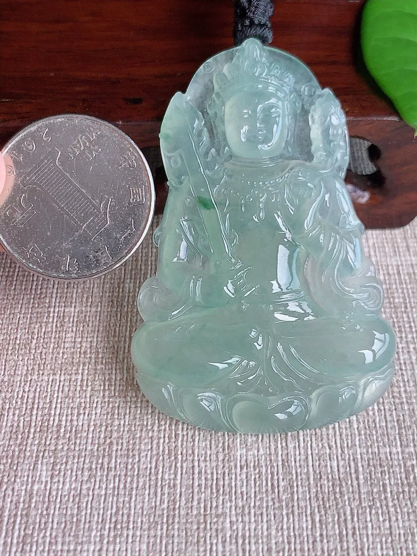 a货翡翠老坑冰种晴水飘花度母观音吊坠 尺寸58.6×38.8×5.8mm 重量27.30g 0716