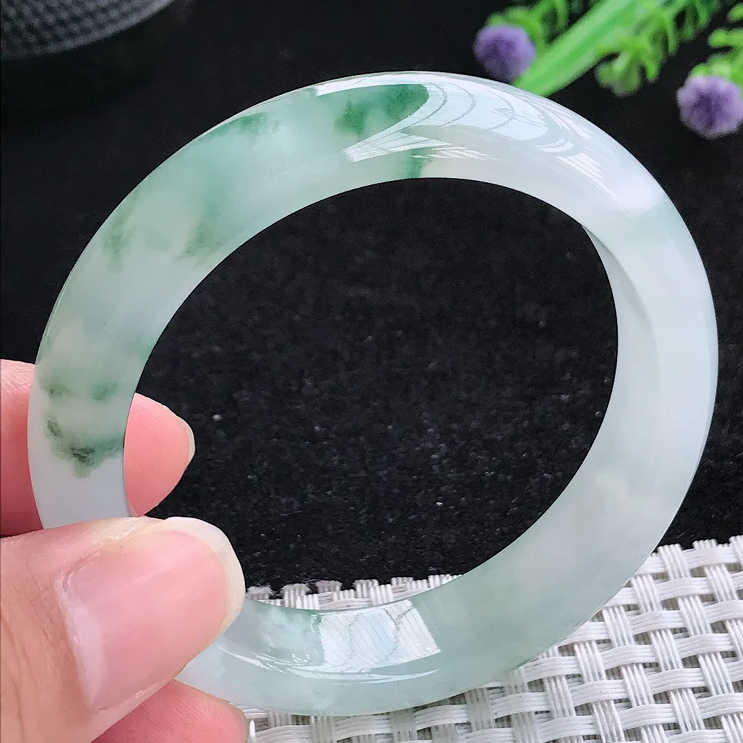自然光52/12.5/7.8小圈口老坑冰胶果冻飘花手镯玉镯平安镯美人镯