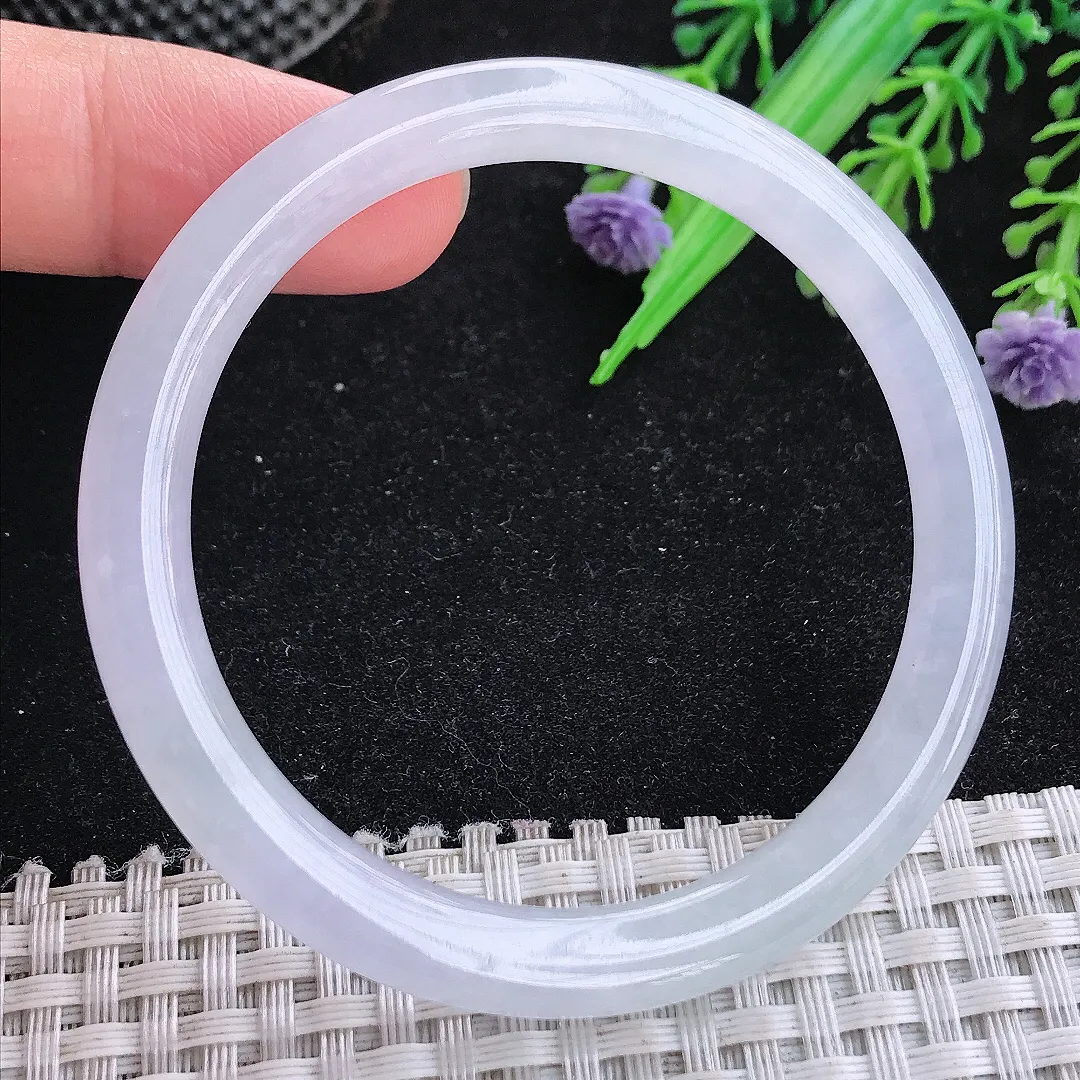 自然光52/6.8/7.3老坑冰纯果冻胶月光白圆条手镯玉镯平安镯细条美人镯