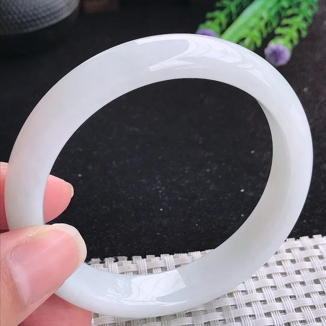 自然光60.5/13.2/8.2老坑冰润起胶月光白手镯大圈口玉镯平安镯美人镯