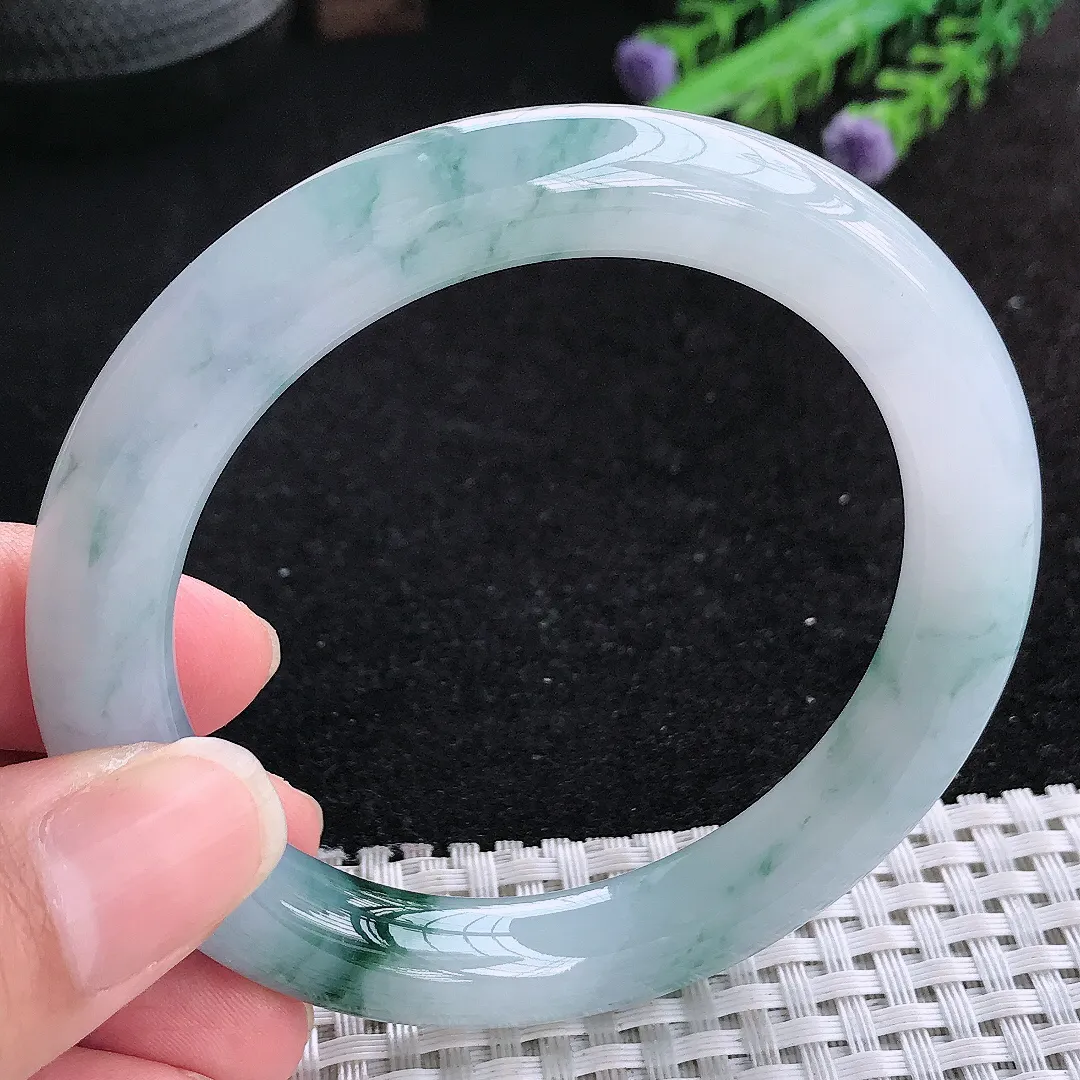 自然光56.8/10.3/10.2老坑冰胶果冻冰飘花圆条手镯玉镯平安镯美人镯