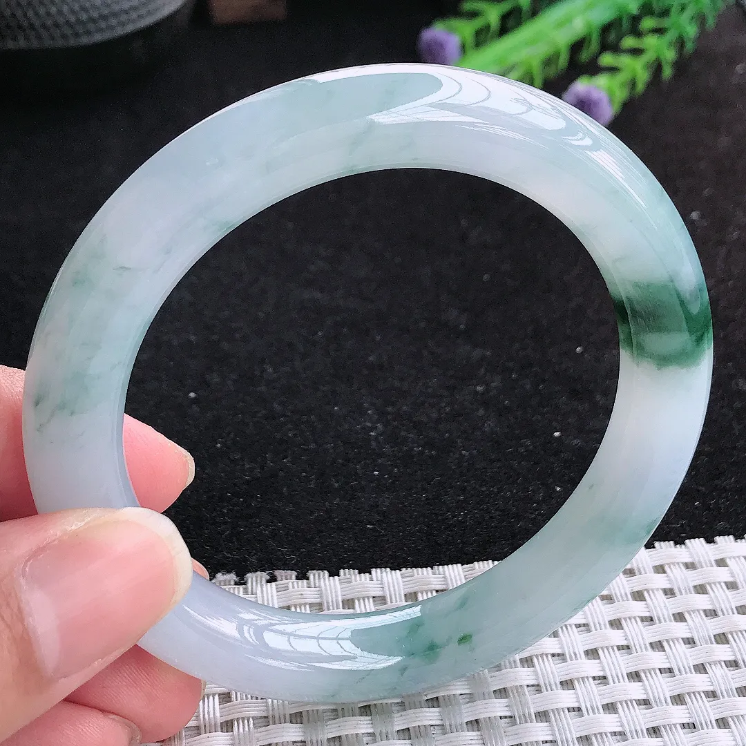自然光56.8/10.3/10.2老坑冰胶果冻冰飘花圆条手镯玉镯平安镯美人镯