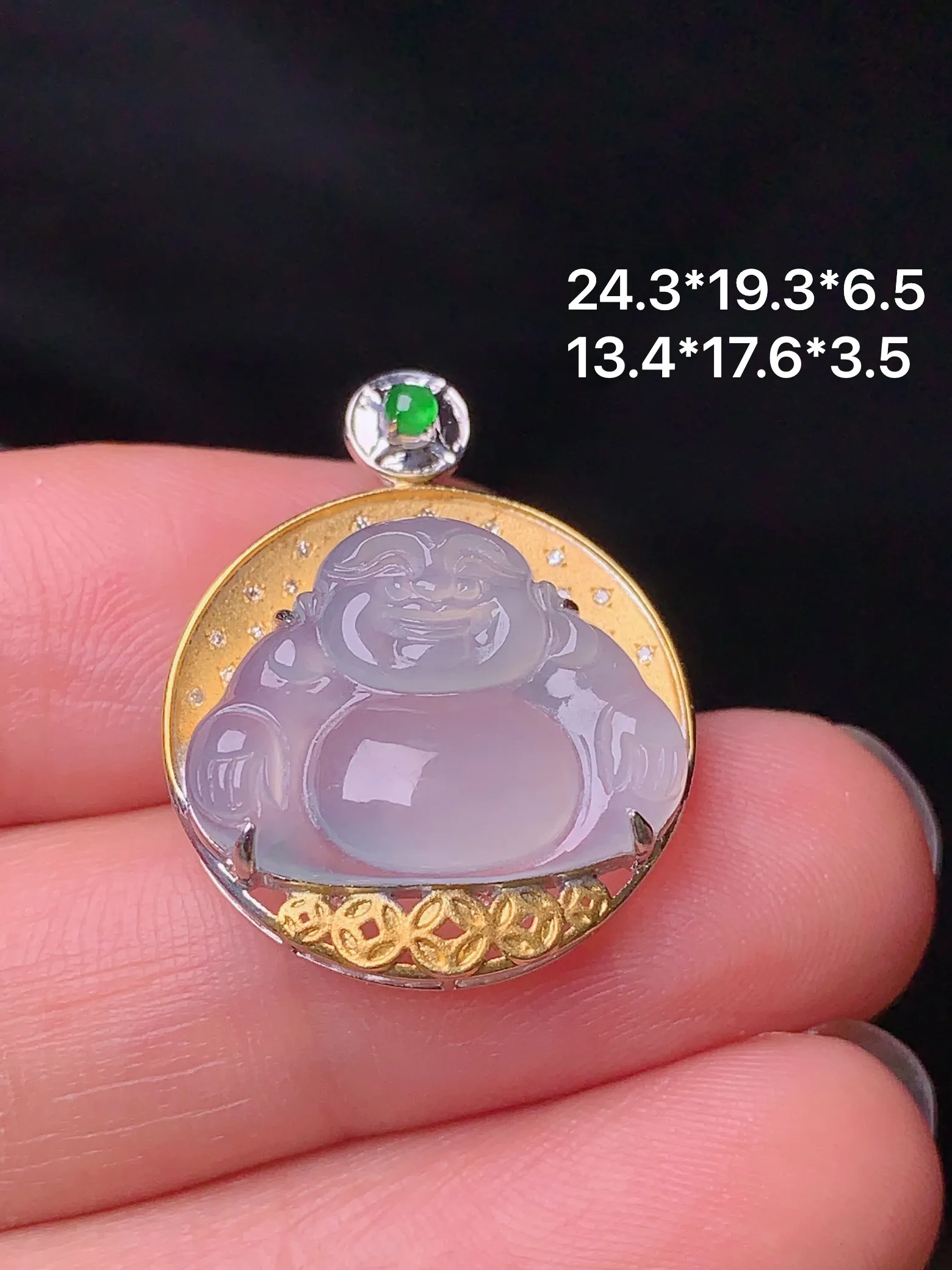 18k金钻镶嵌冰种佛公吊坠 玉质细腻 水润亮眼 色泽艳丽 整体尺寸24.3*19.3*6.5