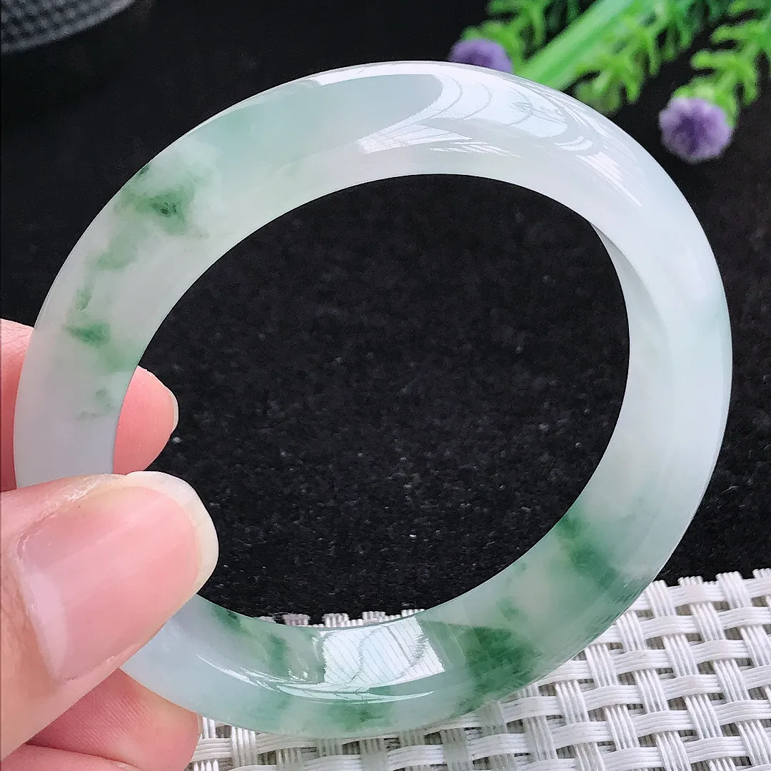 自然光52/12.5/7.8小圈口老坑冰胶果冻飘花手镯玉镯平安镯美人镯