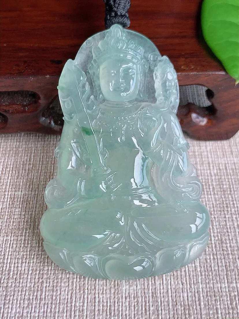 a货翡翠老坑冰种晴水飘花度母观音吊坠 尺寸58.6×38.8×5.8mm 重量27.30g 0716
