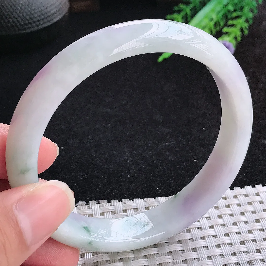 自然光63-12.8/7.8大圈口老坑冰润飘花紫罗兰手镯玉镯平安镯大圈口