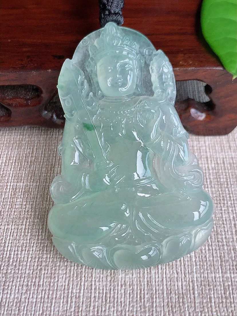 a货翡翠老坑冰种晴水飘花度母观音吊坠 尺寸58.6×38.8×5.8mm 重量27.30g 0716