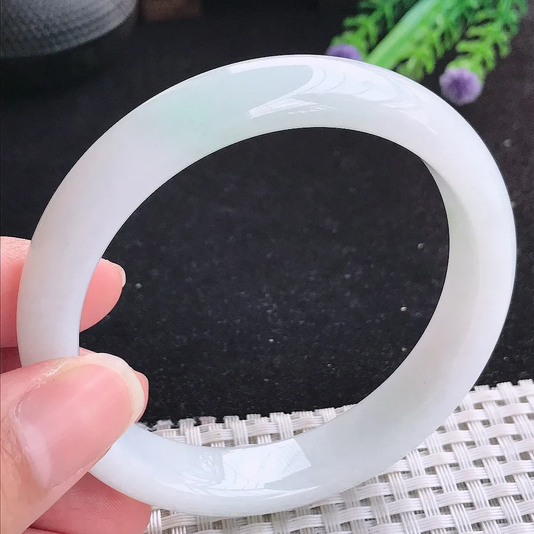 自然光60.5/13.2/8.2老坑冰润起胶月光白手镯大圈口玉镯平安镯美人镯