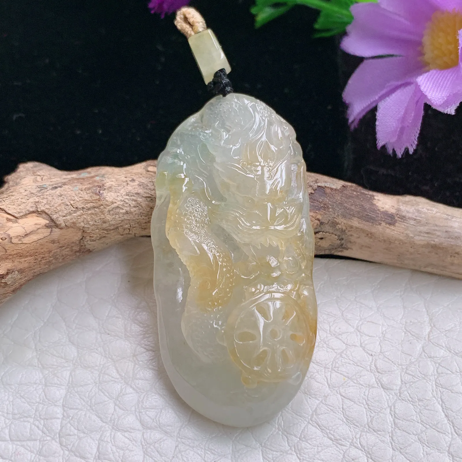 ktj实拍43*20.8*8老坑精雕缅甸翡翠冰黄霸气小龙牌 龙行天下吊坠 玉挂件
