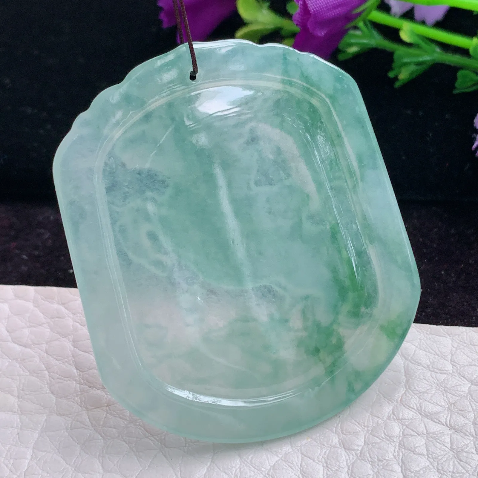 kh实拍51.7*43.4*3.4老坑精雕缅甸翡翠冰飘花马上发财 生肖马玉吊坠 玉挂件